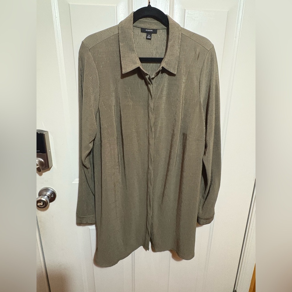 Alfani Woman’s Casual Olive Button Down Shirt